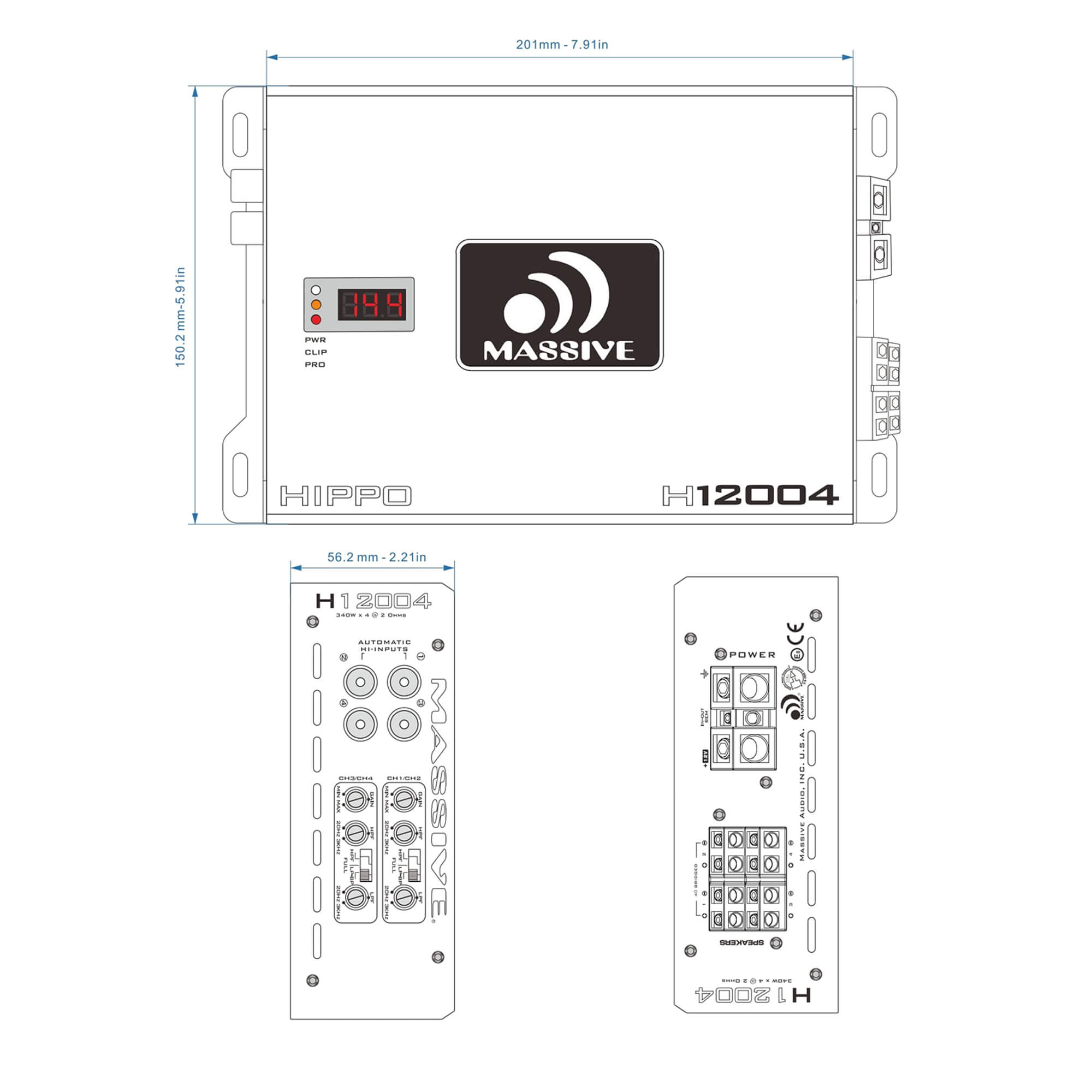 H12004 - 200 Watts RMS x 4 @ 4 Ohm 4 Channel Amplifier