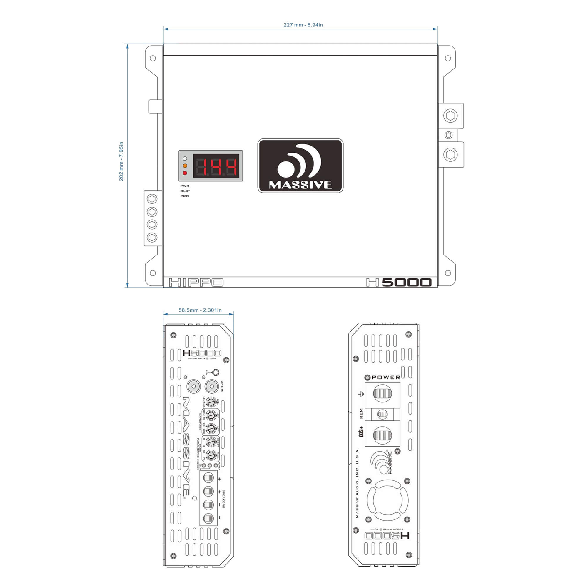 H5000 - 5000 Watt RMS @ 1 Ohm Mono Block Hippo Series Amplifier