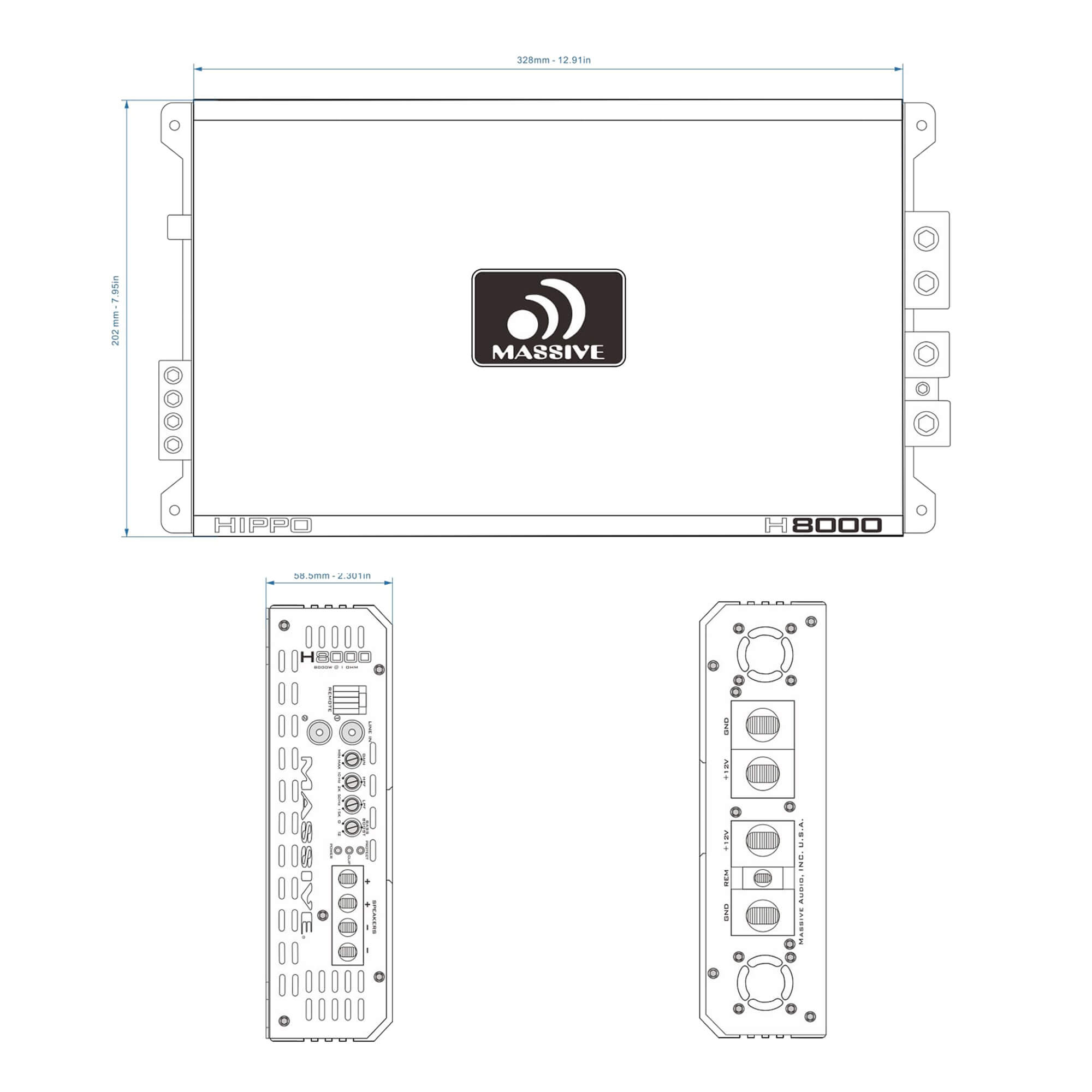 H8000 - 8000 Watt RMS @ 1 Ohm Mono Block Hippo Series Amplifier