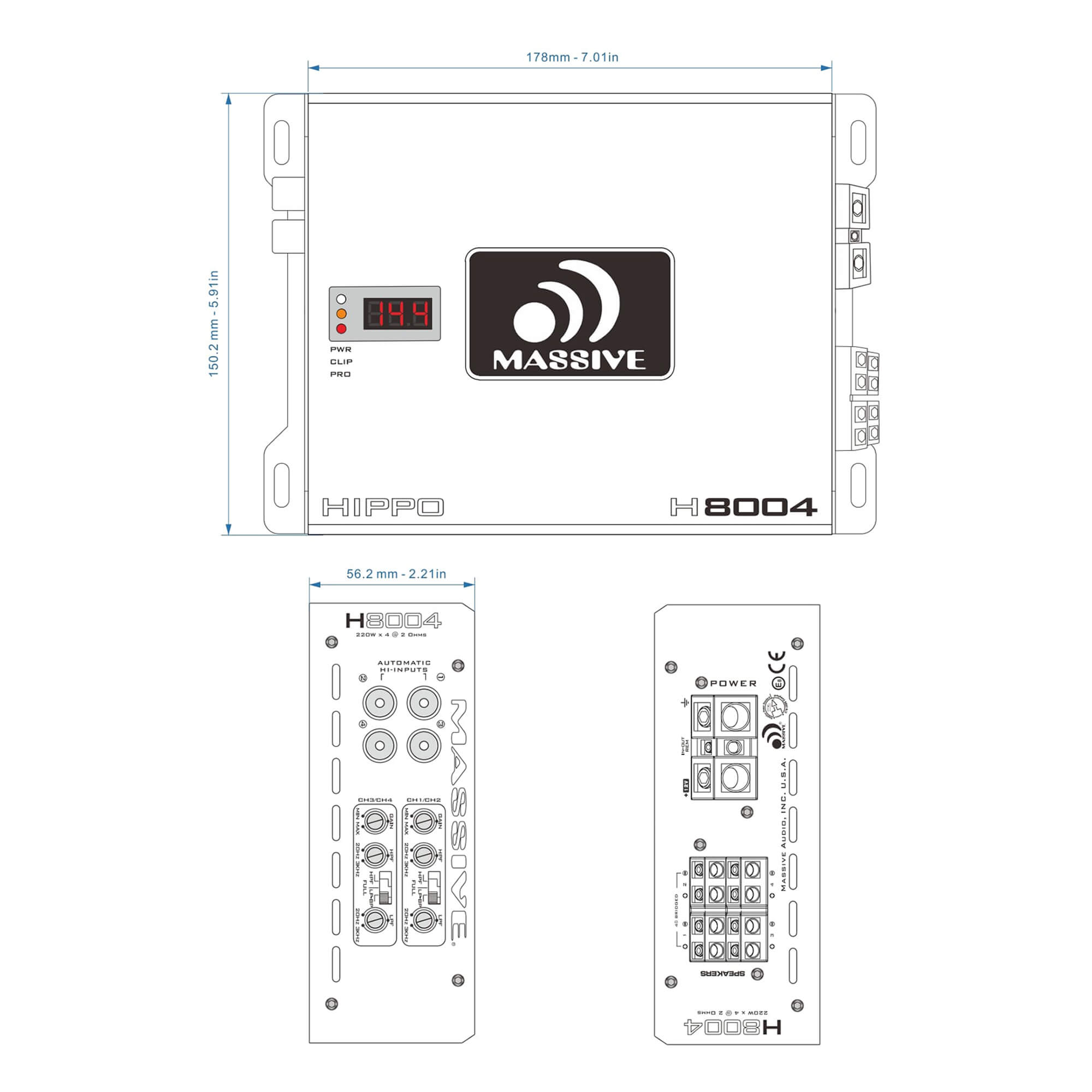 H8004 - 125 Watts RMS x 4 @ 4 Ohm 4 Channel Amplifier