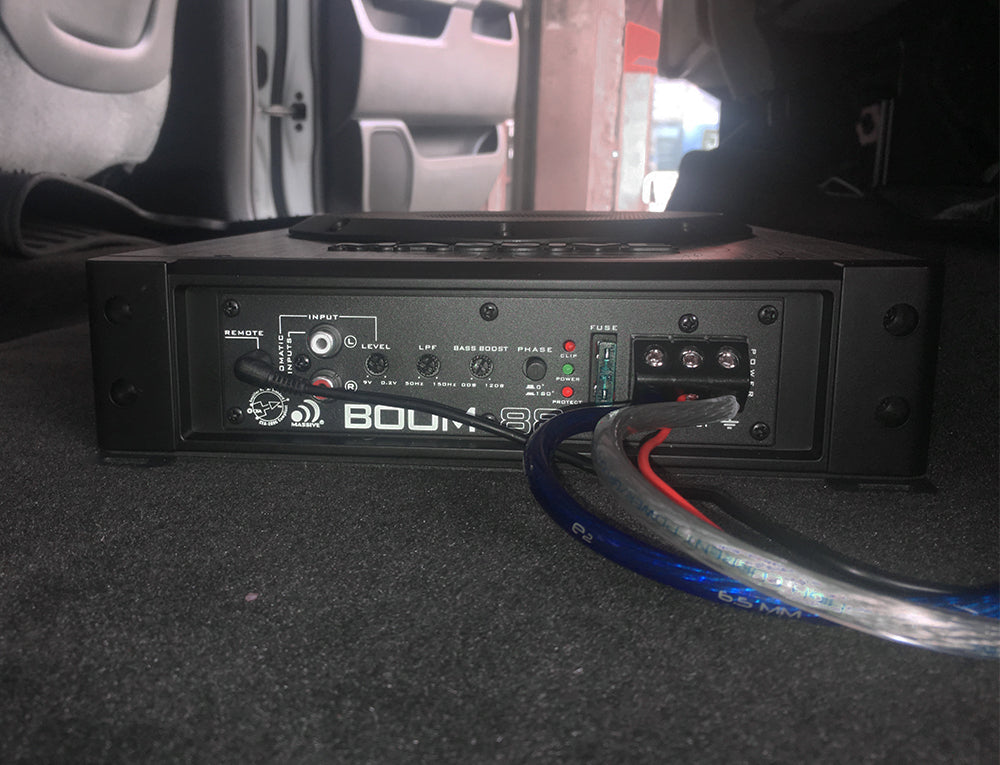 BOOM88 - 8" 200 Watts RMS Hideaway Under Seat Powered Subwoofer, Clip LED, Bass Boost