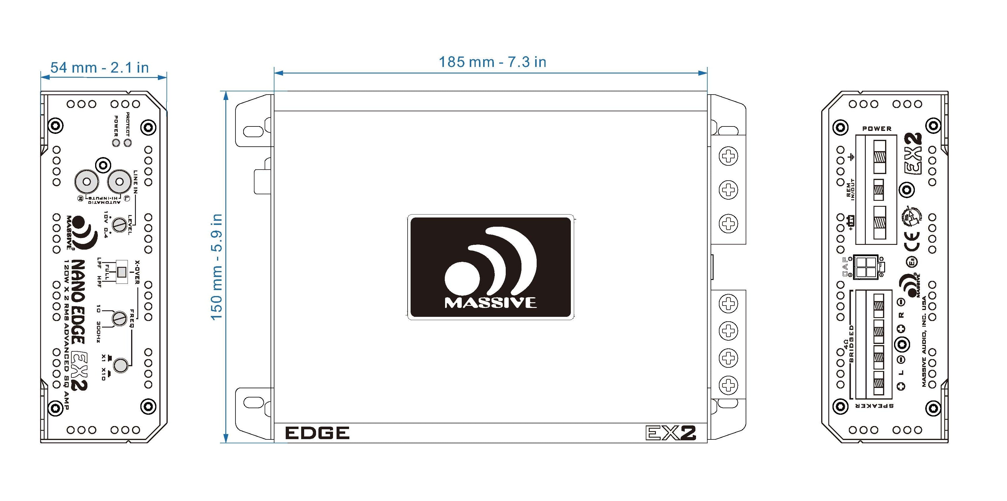 EX2 - 120 Watts RMS x 2 @ 4 Ohm 2 Channel Amplifier