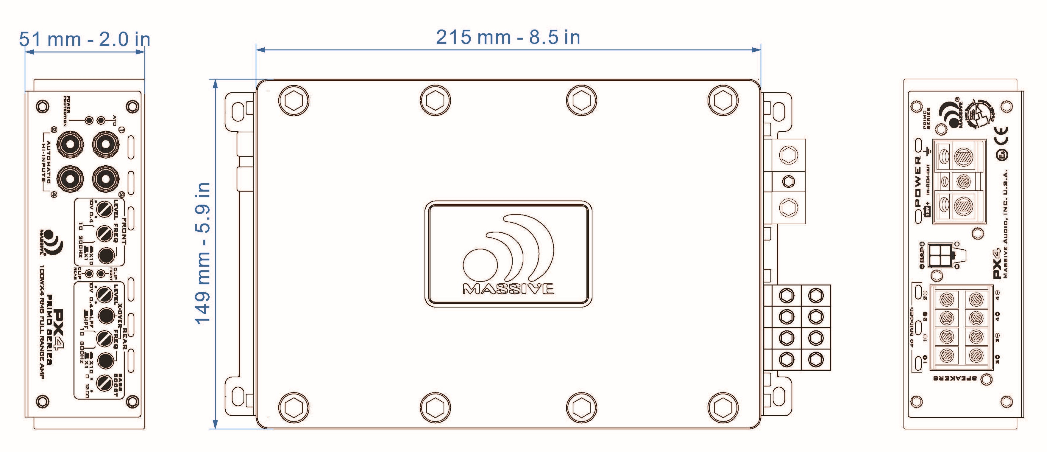 PX4 - 100 Watts RMS x 4 @ 4 Ohm 4 Channel Amplifier