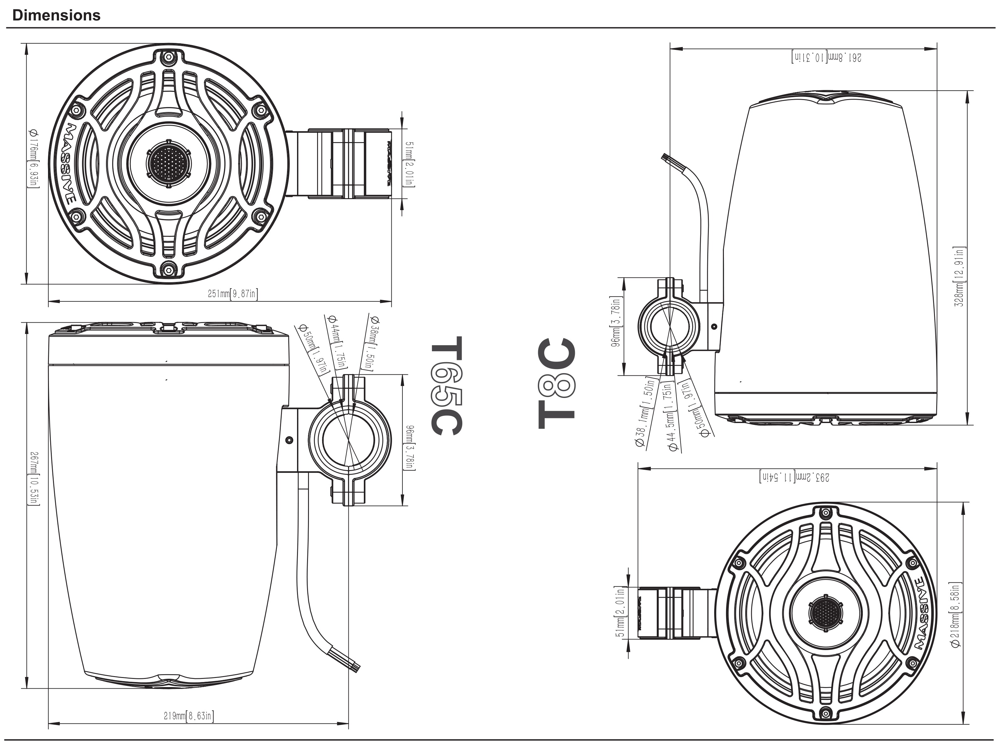 T8C - 8" 300 Watts Marine Tower Can Coaxial LED Speakers