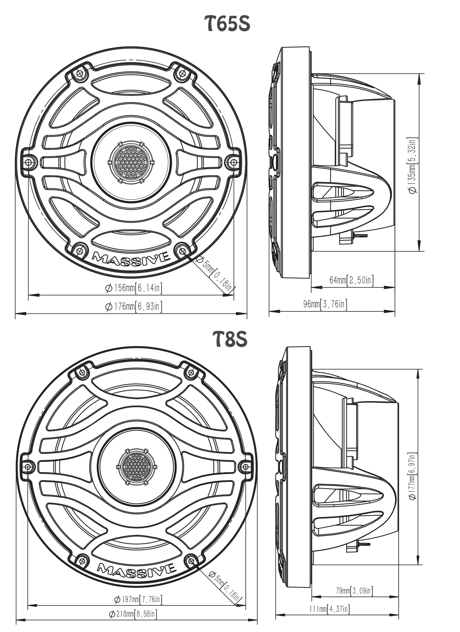 T65S - 6.5" 160 Watts Marine Coaxial LED Speakers (PAIR)